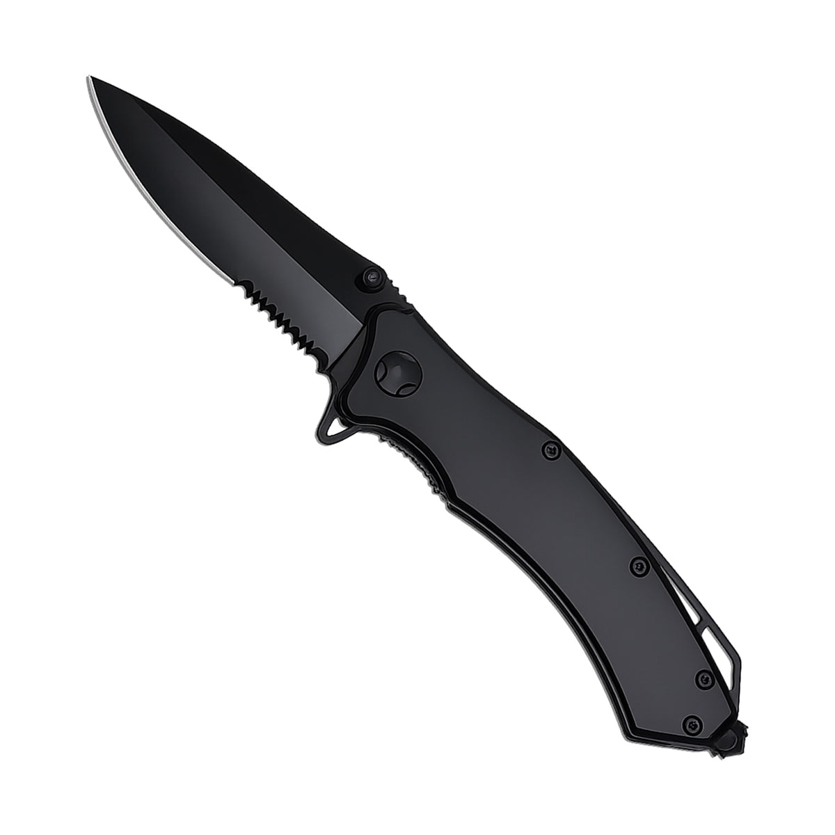 Midnight Breach Spring-Assisted Tactical Knife - Black Steel