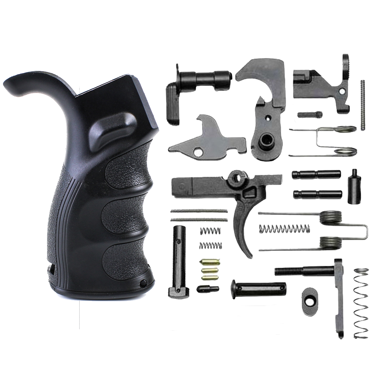 AR-10 /LR.308 Lower Receiver Parts Kit w/ Ergonomic Finger Groove Grip - No Trigger Guard