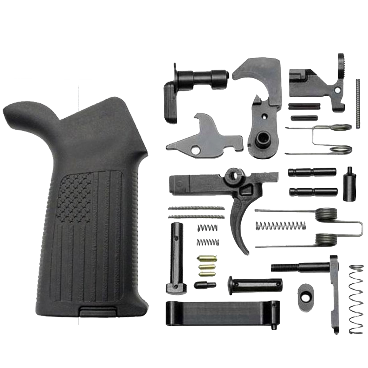 AR-15 Mil Spec Standard Lower Parts Kit w/ USA FLAG Engraved Pistol Grip