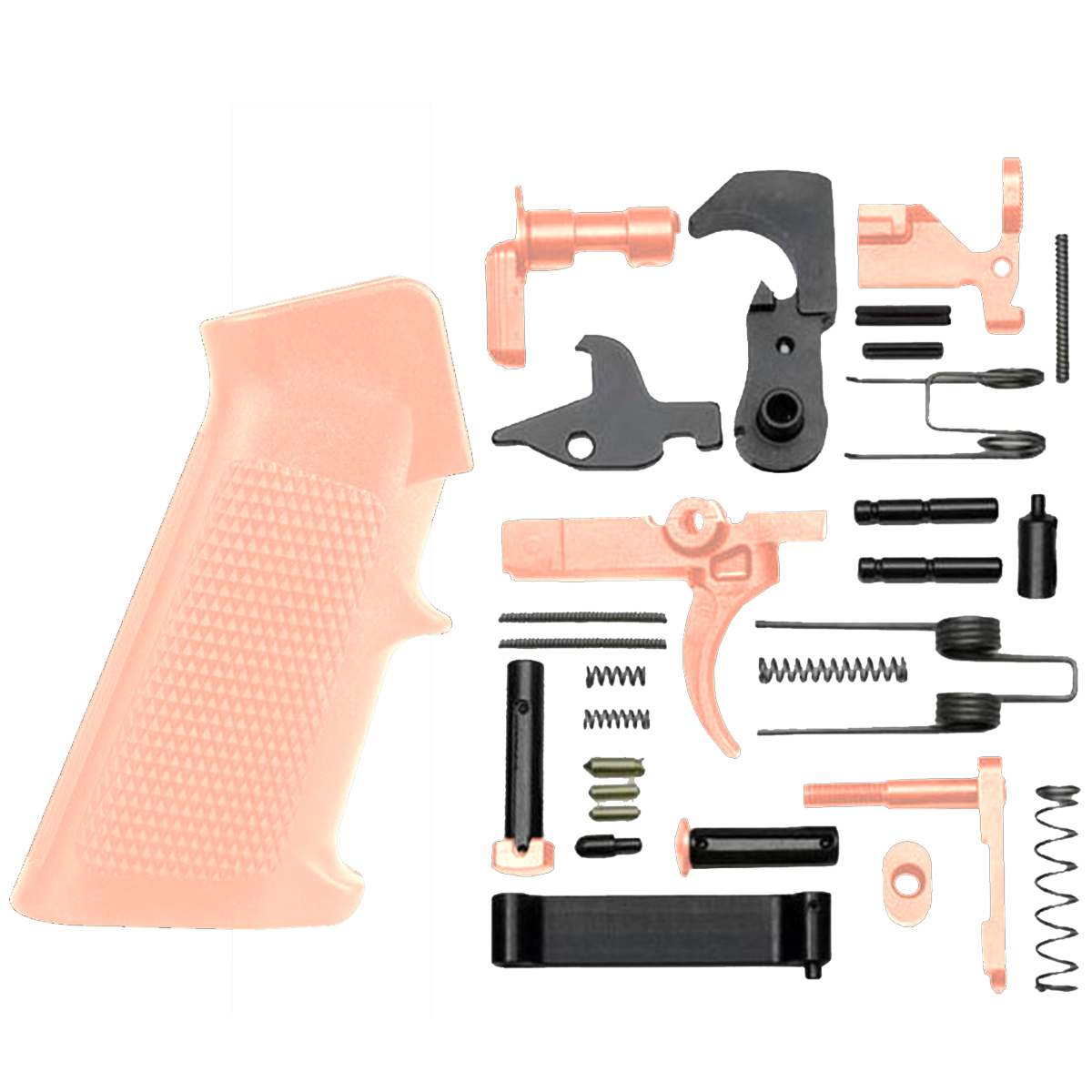 AR-15 Mil Spec Standard Lower Parts Kit w/ Standard Grip & Trigger Guard - Cerakote Rose Gold