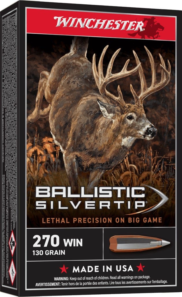 BC-8 Winchester .270 Ammunition, 130 Grain, Box of 20, BALLISTIC SILVERTIP