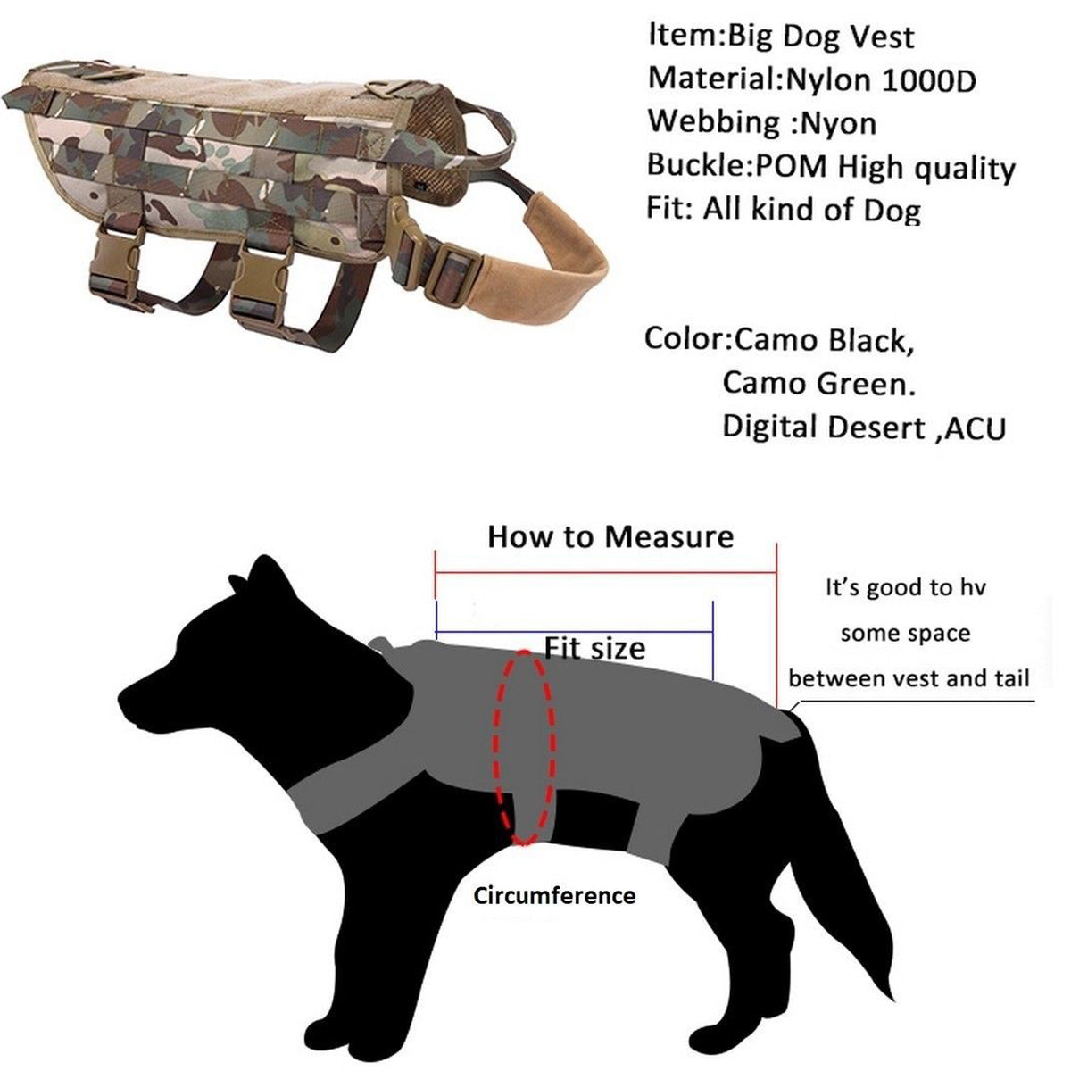 Tactical Scorpion Gear - D1 Canine Dog K9 Camo MOLLE Military Training Vest Harness
