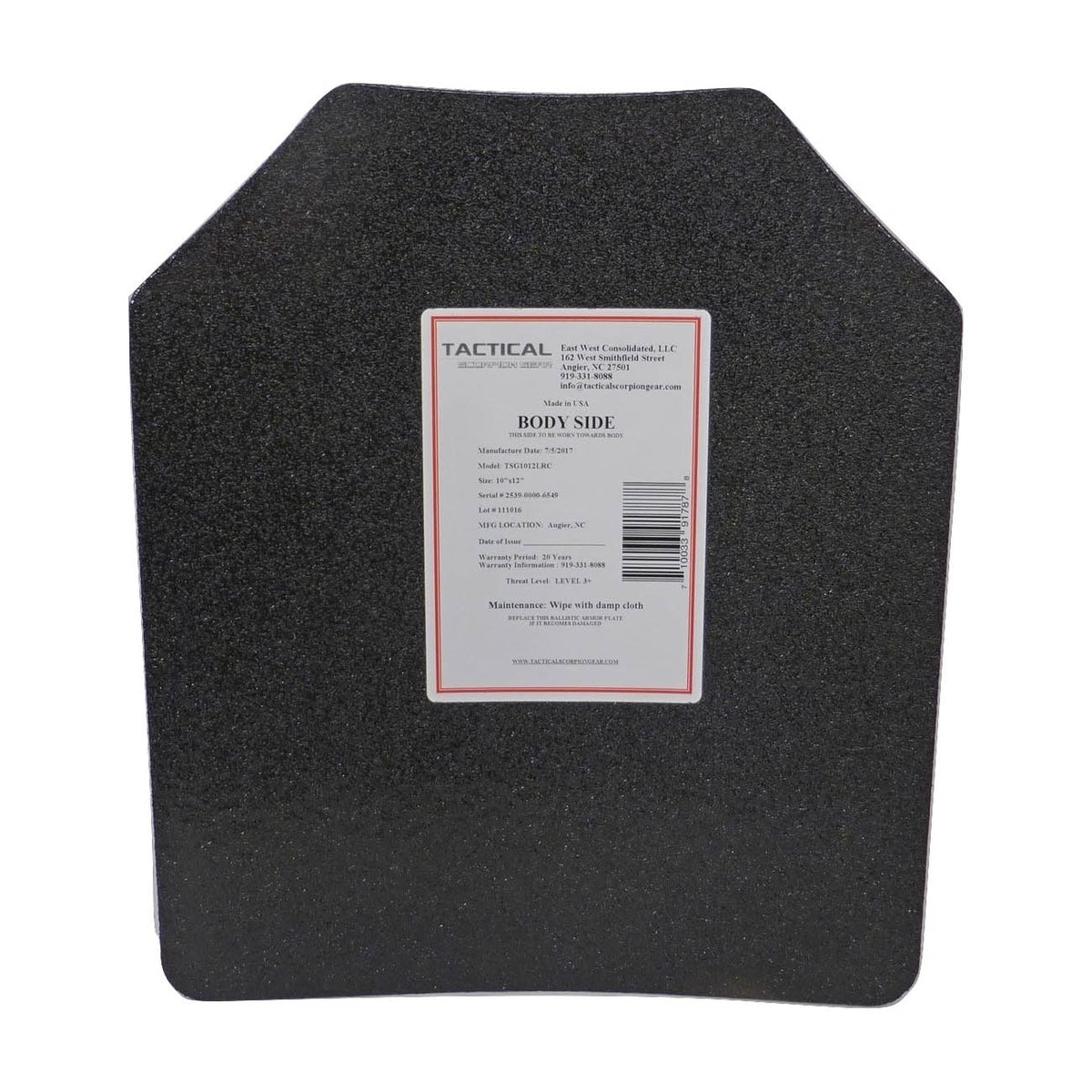 Tactical Scorpion Gear - Level III AR500 / Lightweight Level III+ Steel Body Armor 10" x 12" Plate