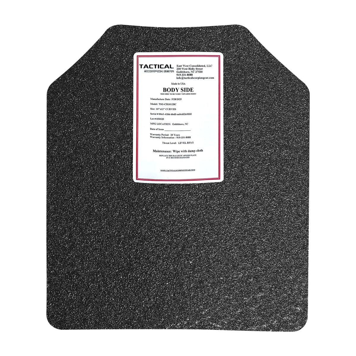 Tactical Scorpion Gear - Level III AR500 / Lightweight Level III+ Steel Body Armor 10" x 12" Plate