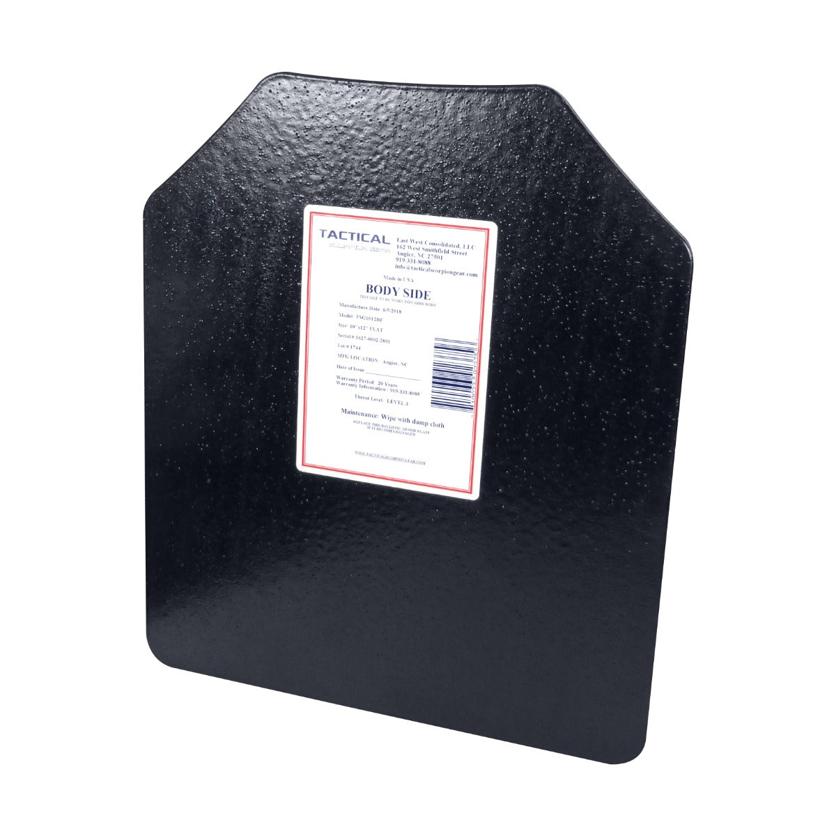 Tactical Scorpion Gear - Level III AR500 / Lightweight Level III+ Steel Body Armor 10" x 12" Plate