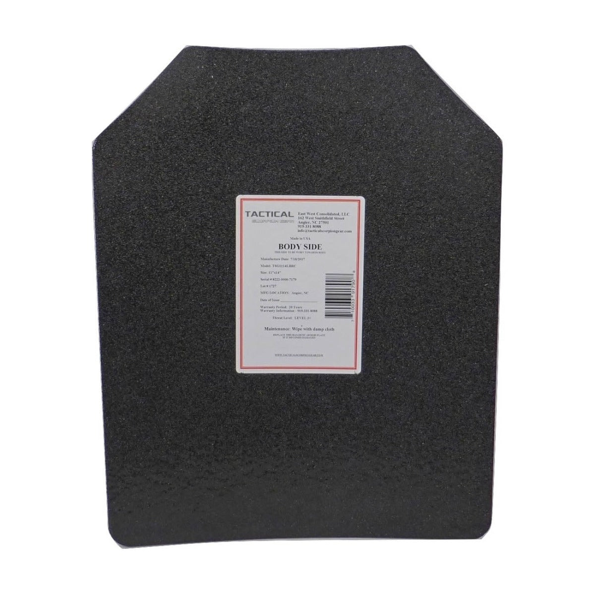 Tactical Scorpion Gear - Level III AR500 / Lightweight Level III+ Steel Body Armor 11" x 14" Plate