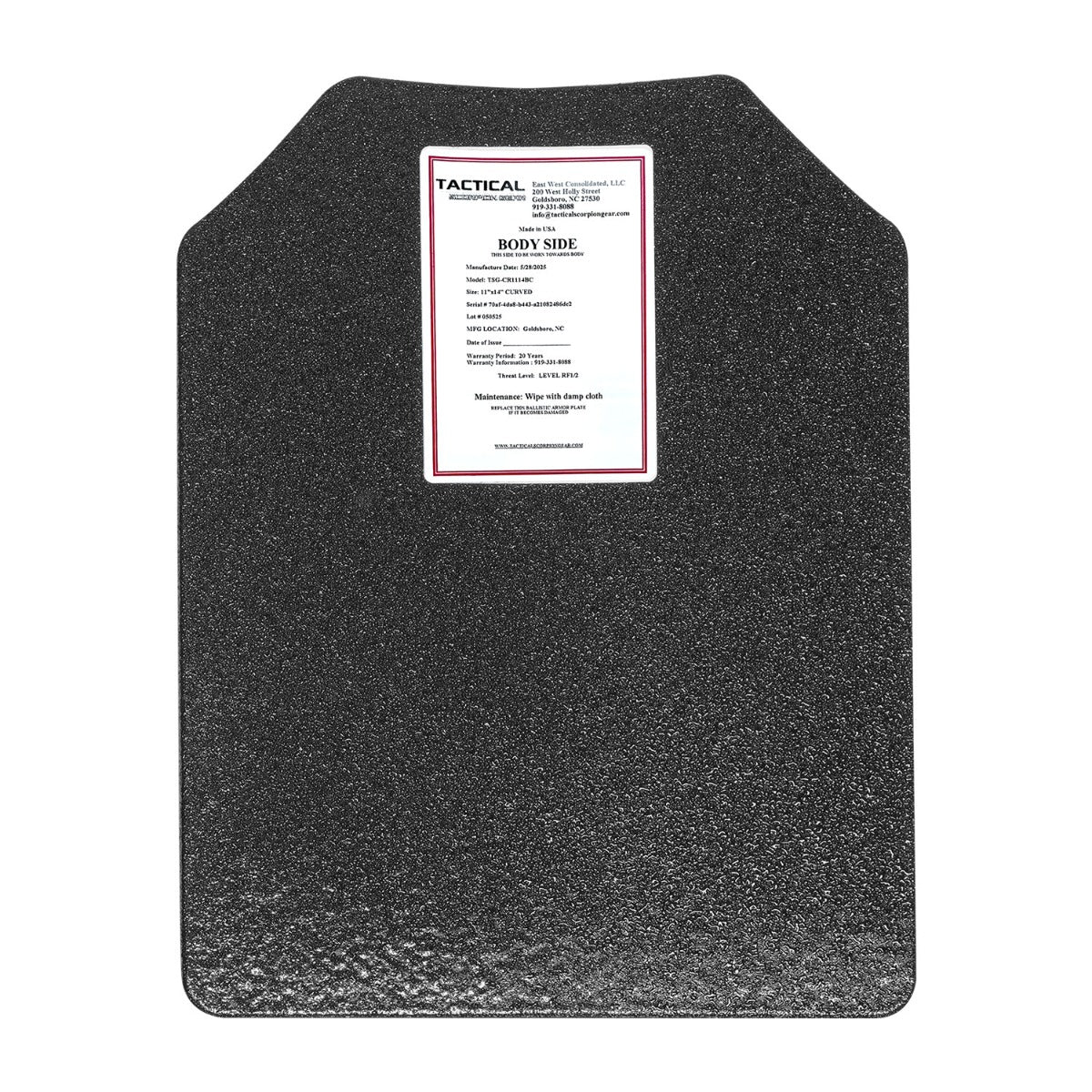 Tactical Scorpion Gear - Level III AR500 / Lightweight Level III+ Steel Body Armor 11" x 14" Plate