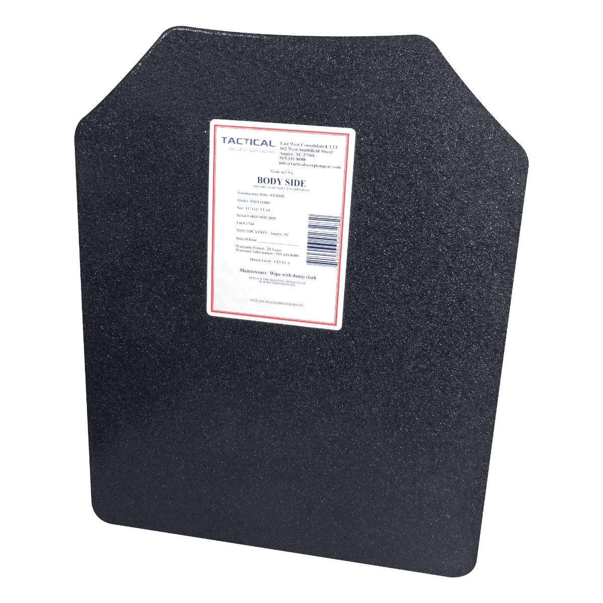 Tactical Scorpion Gear - Level III AR500 / Lightweight Level III+ Steel Body Armor 11" x 14" Plate