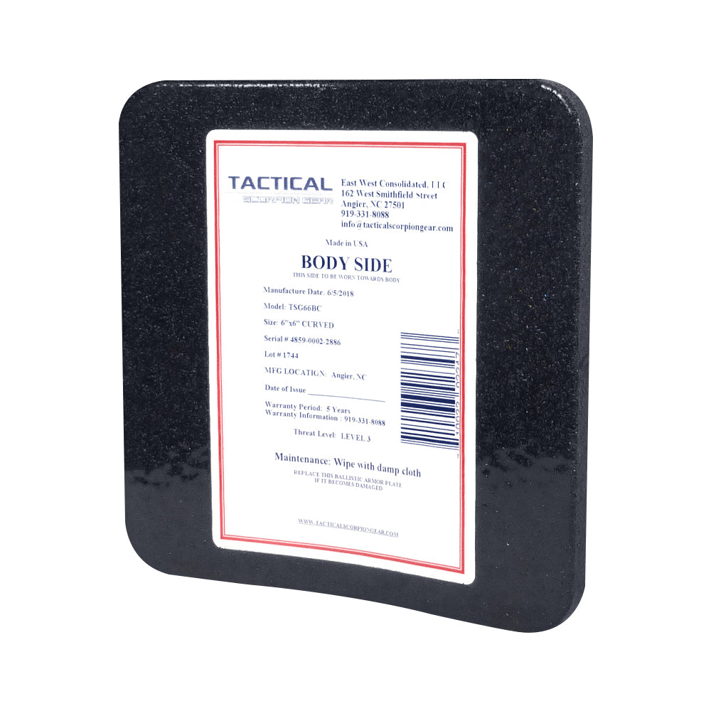 Tactical Scorpion Gear - Level III AR500 / Lightweight Level III+ Steel Body Armor 6" x 6" Plate