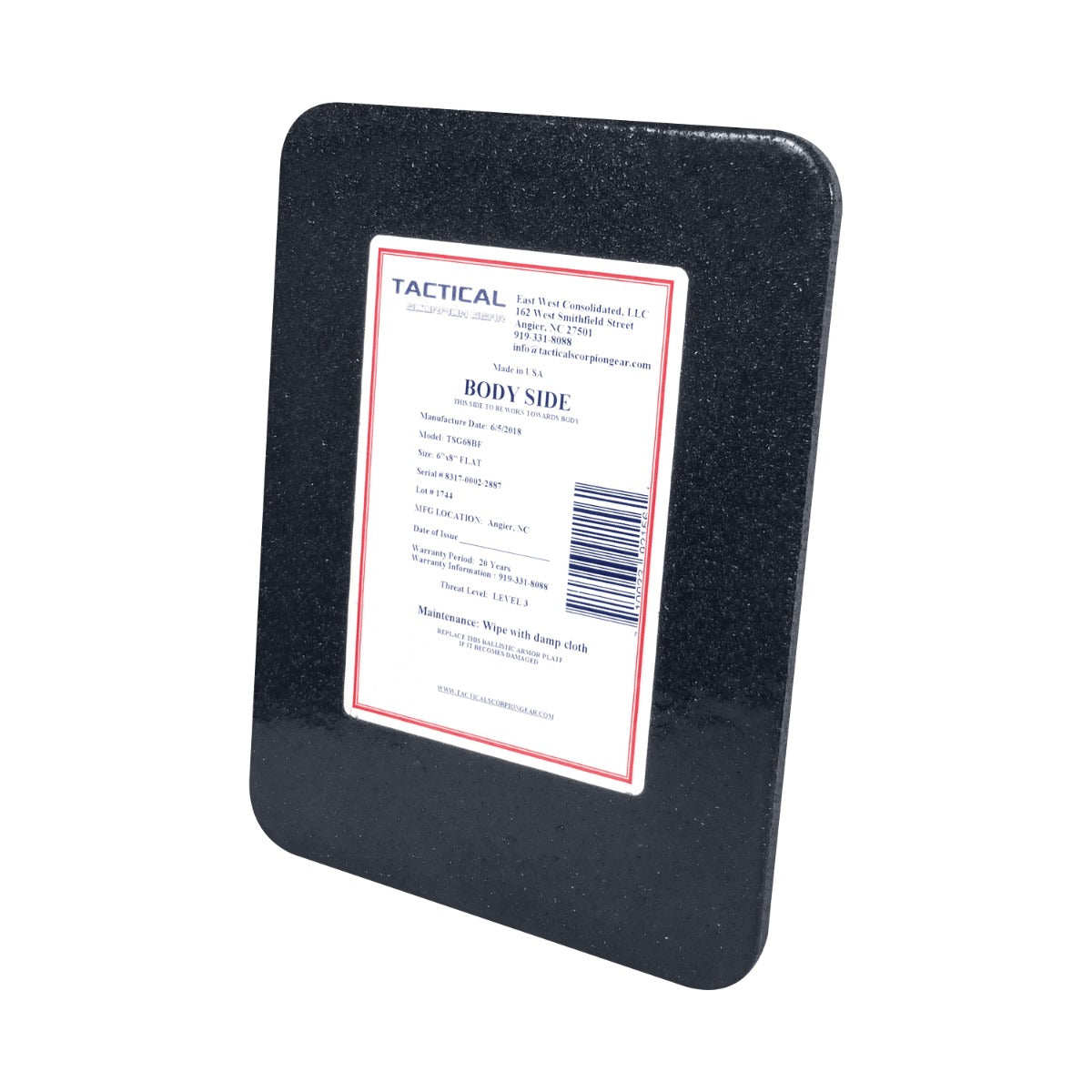 Tactical Scorpion Gear - Level III AR500 / Lightweight Level III+ Steel Body Armor 6" x 8" Plate