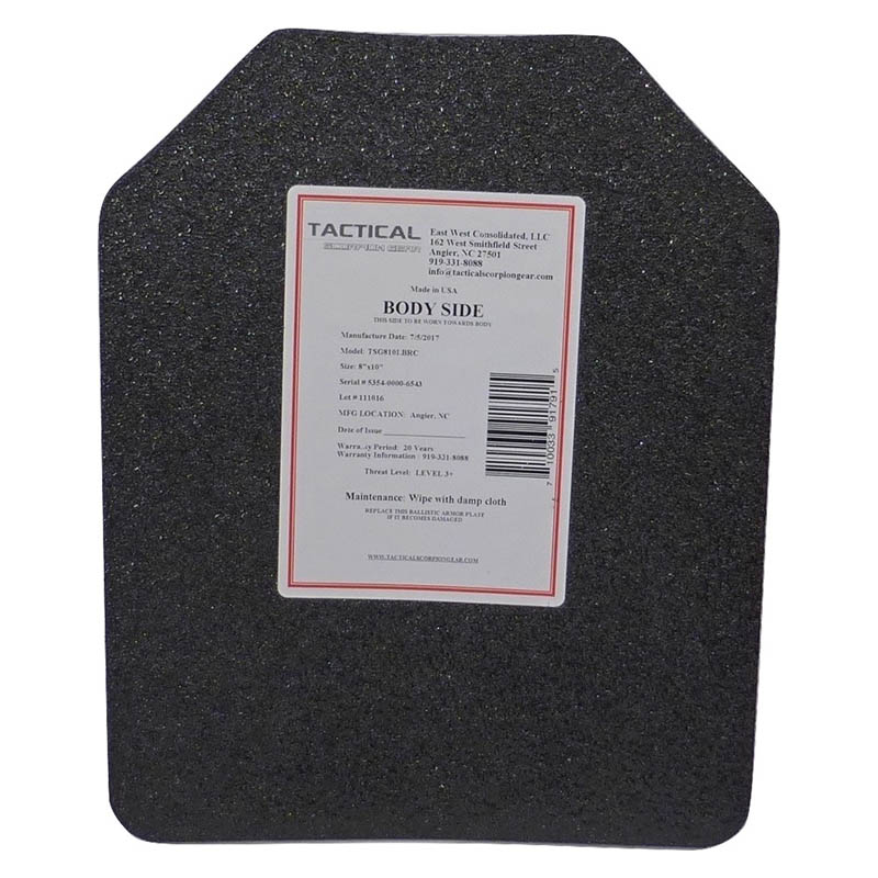 Tactical Scorpion Gear - Level III AR500 / Lightweight Level III+ Steel Body Armor 8" x 10" Plate
