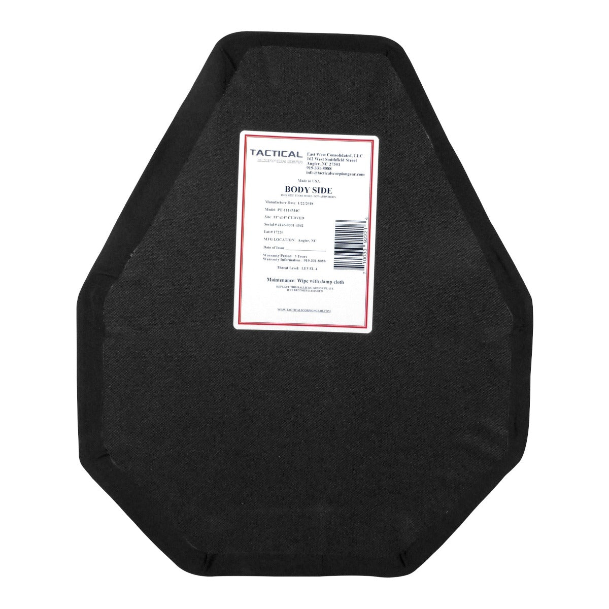 Tactical Scorpion Gear - Level IV Polyethylene Curve Body Armor 11x14 Modified