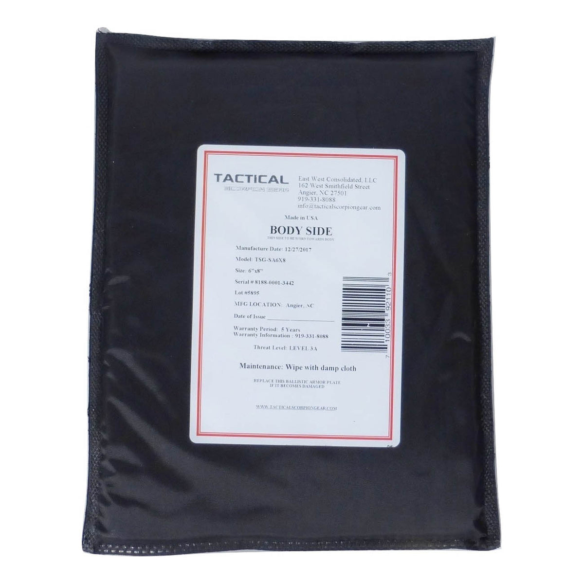 Tactical Scorpion Gear - Waterproof Level IIIA Soft Body Armor 6" x 8" Plates | Stops .44