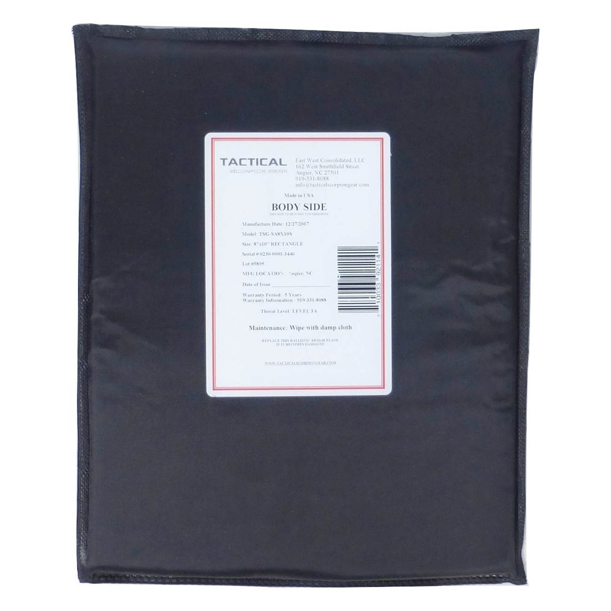 Tactical Scorpion Gear - Waterproof Level IIIA Soft Body Armor Rectangle 8" x 10" Plates | Stops .44