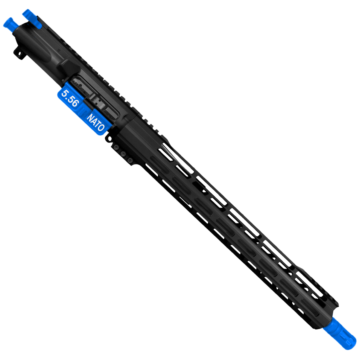 AR-15 .223 5.56 Two-Tone Complete Upper Build Assembly 16" Barrel 15" Lightweight Hybrid MLOK Handguard - Black and Flame Blue