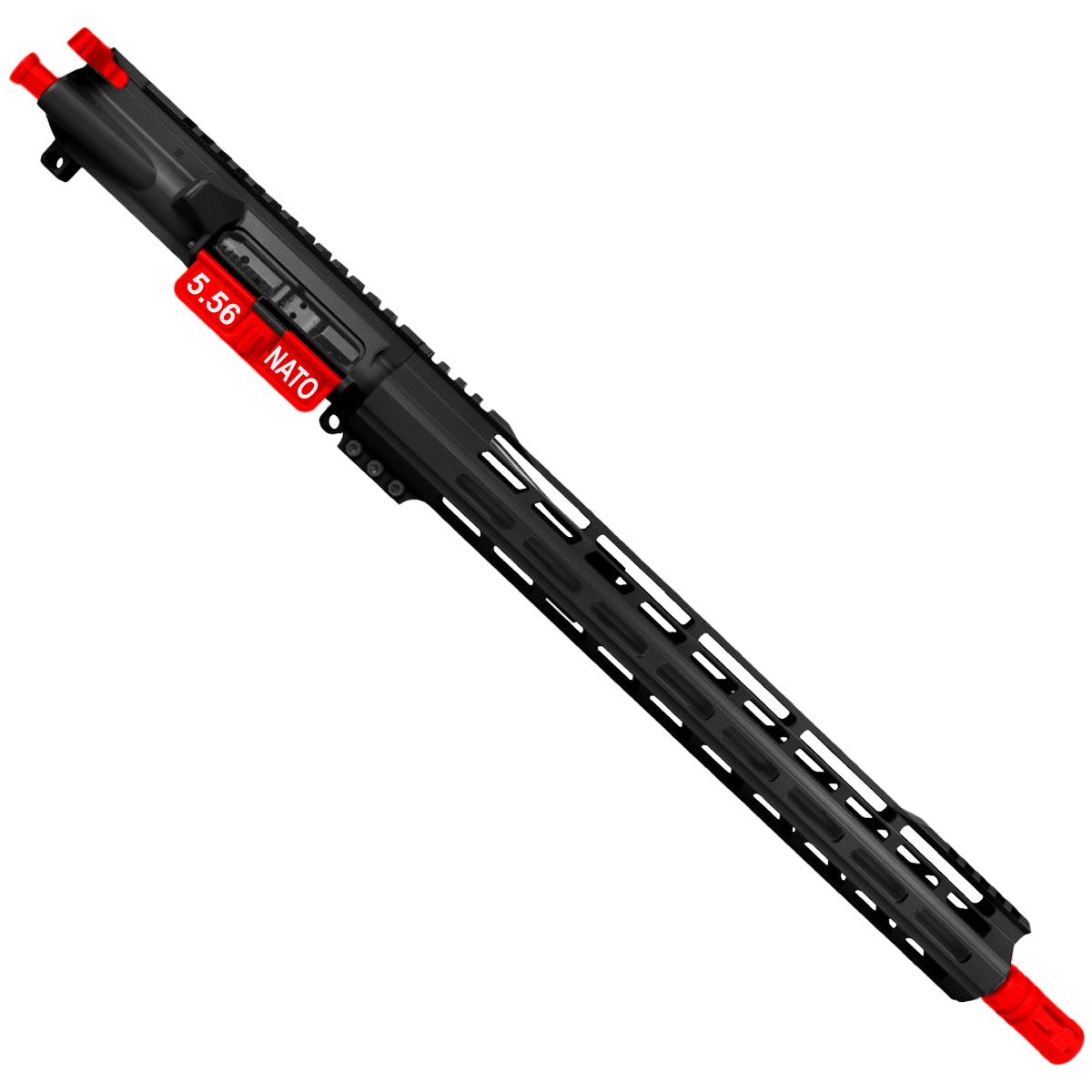 AR-15 .223 5.56 Two-Tone Complete Upper Build Assembly 16" Barrel 15" Lightweight Hybrid MLOK Handguard - Black and Red
