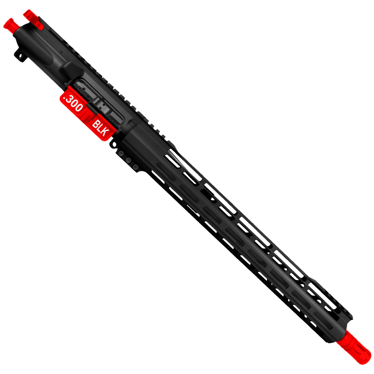 AR-15 .300 Blackout Two-Tone Complete Upper Build Assembly 16" Barrel 15" Lightweight Hybrid MLOK Handguard - Black and Red