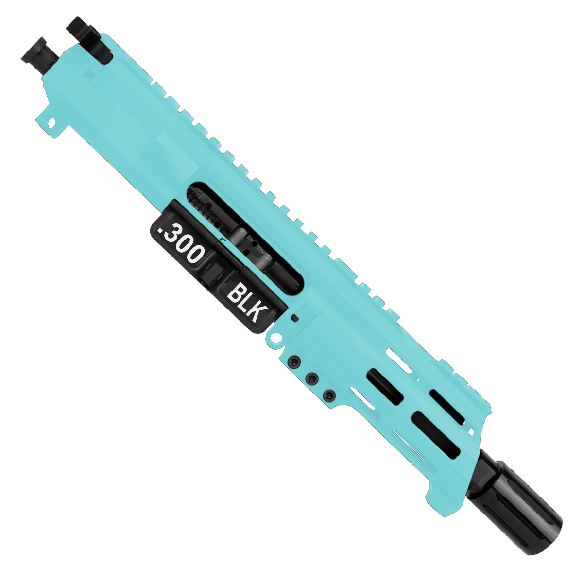 AR15 .300 Blackout Micro Pistol Upper Assembly 5" Barrel Custom 5" Top Cut Custom MLOK Handguard Complete w/ Charging Handle- Robins Egg Blue
