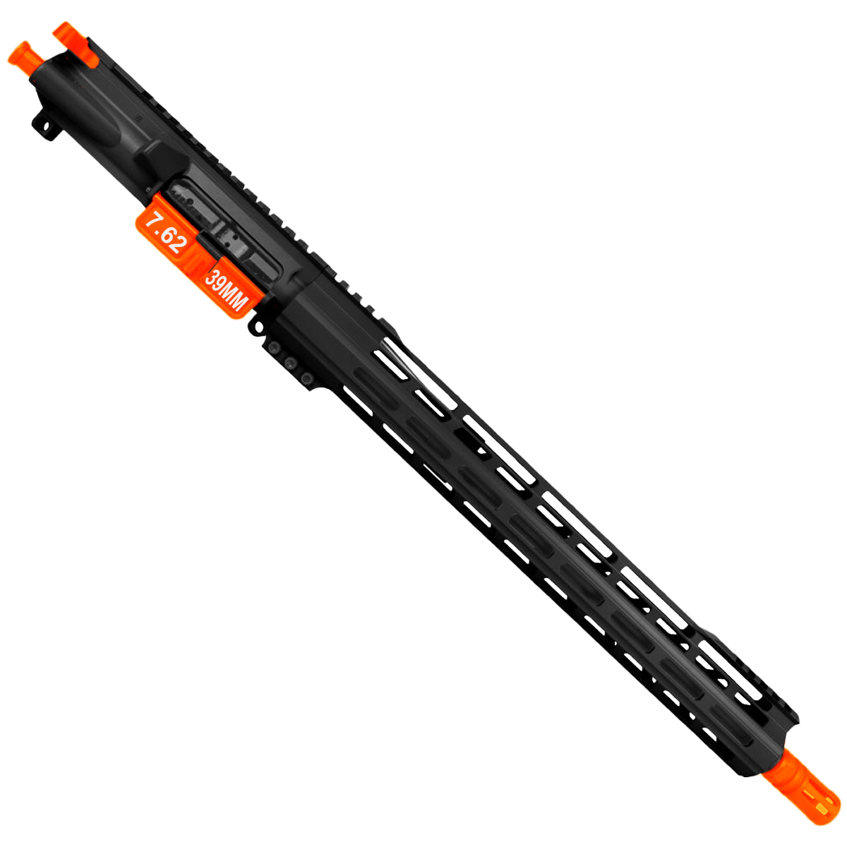 AR-15 7.62x39 Two-Tone Complete Upper Build Assembly 16" Barrel 15" Lightweight Hybrid MLOK Handguard - Black and Hunter Orange