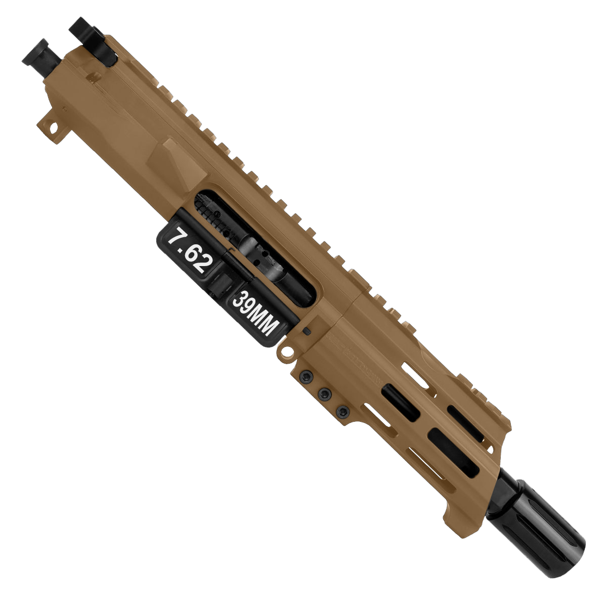 AR15 7.62x39 Micro Pistol Upper Assembly 5" Barrel Custom 5" Top Cut Custom MLOK Handguard Complete w/ Charging Handle- Burnt Bronze