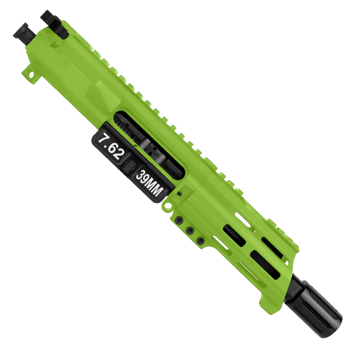 AR15 762x39 Micro Pistol Upper Assembly 5" Barrel Custom 5" Top Cut Custom MLOK Handguard Complete w/ Charging Handle - Zombie Green