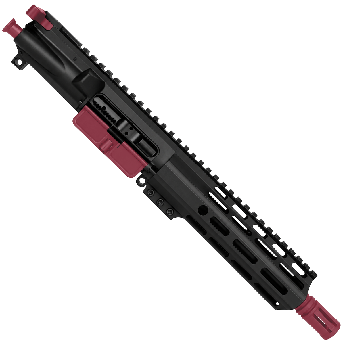 AR 9MM Two-Tone 7" Complete Upper Assembly 7.5" Barrel and 7" D-Cut MLOK Handguard - Black and Cranberry Frost