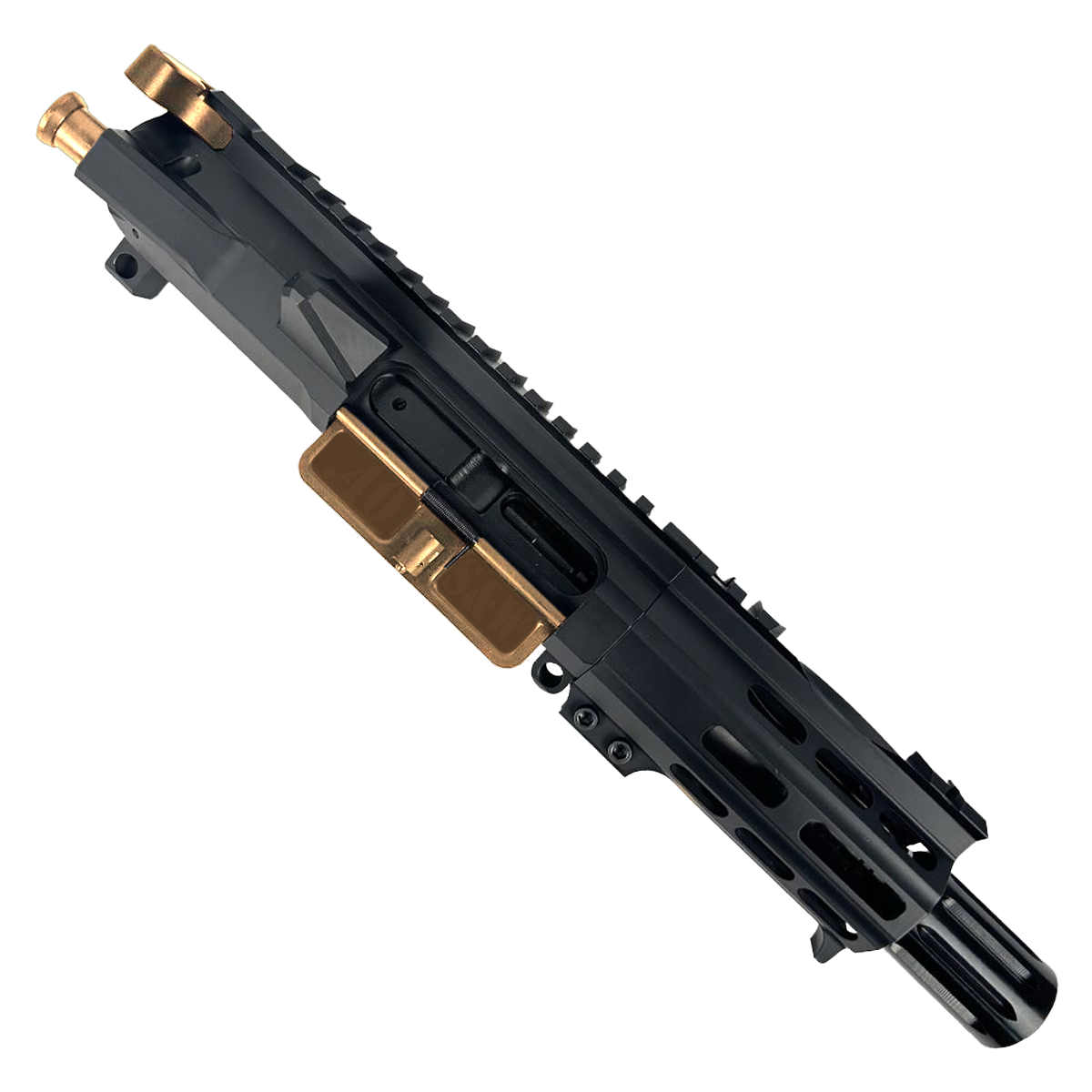 AR 9mm Two-Tone Billet Pistol Upper Assembly 4" Barrel Custom MLOK Handguard Complete w/ Charging Handle - Black and Burnt Bronze