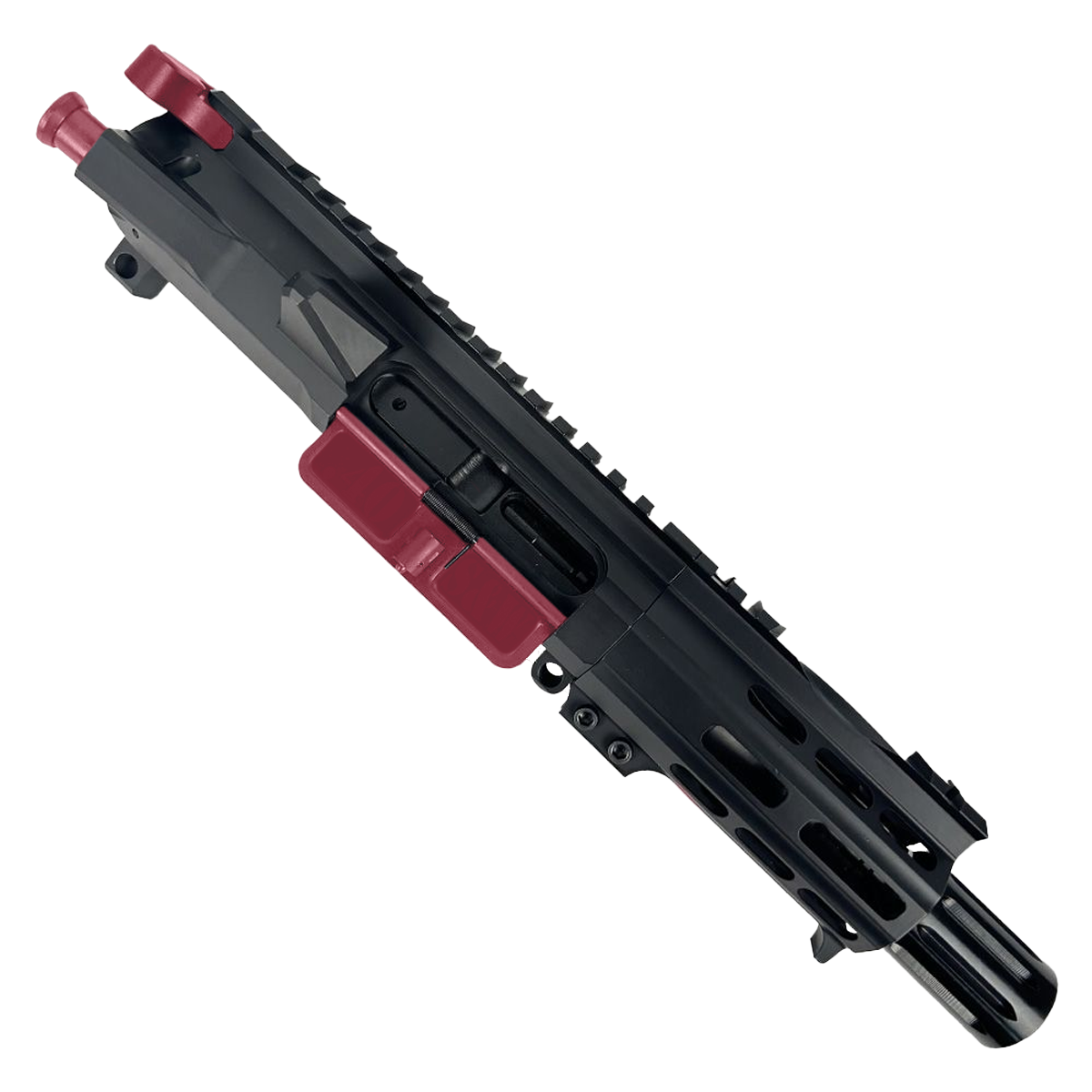 AR 9mm Two-Tone Billet Pistol Upper Assembly 4" Barrel Custom MLOK Handguard Complete w/ Charging Handle - Black and Cranberry Frost