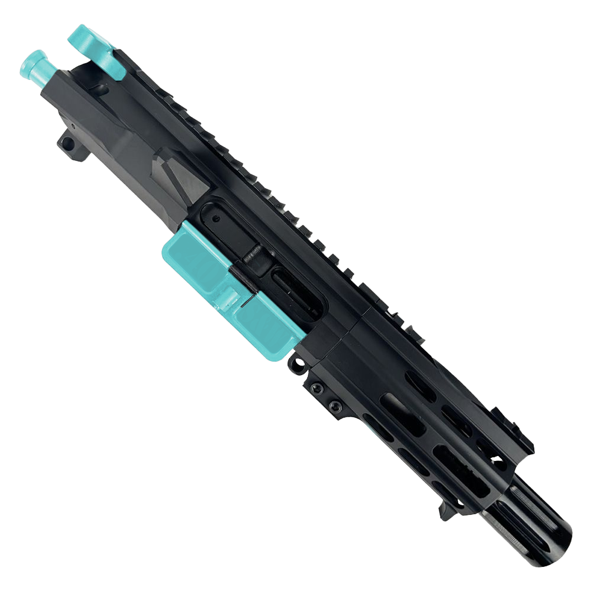 AR 9mm Two-Tone Billet Pistol Upper Assembly 4" Barrel Custom MLOK Handguard Complete w/ Charging Handle - Black and Robins Egg Blue