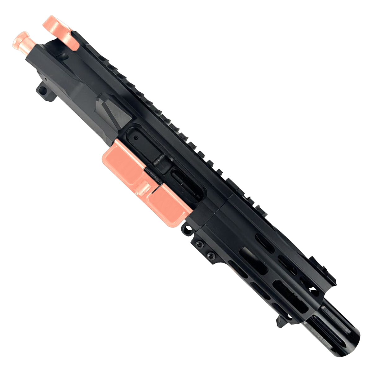 AR 9mm Two-Tone Billet Pistol Upper Assembly 4" Barrel Custom MLOK Handguard Complete w/ Charging Handle - Black and Rose Gold