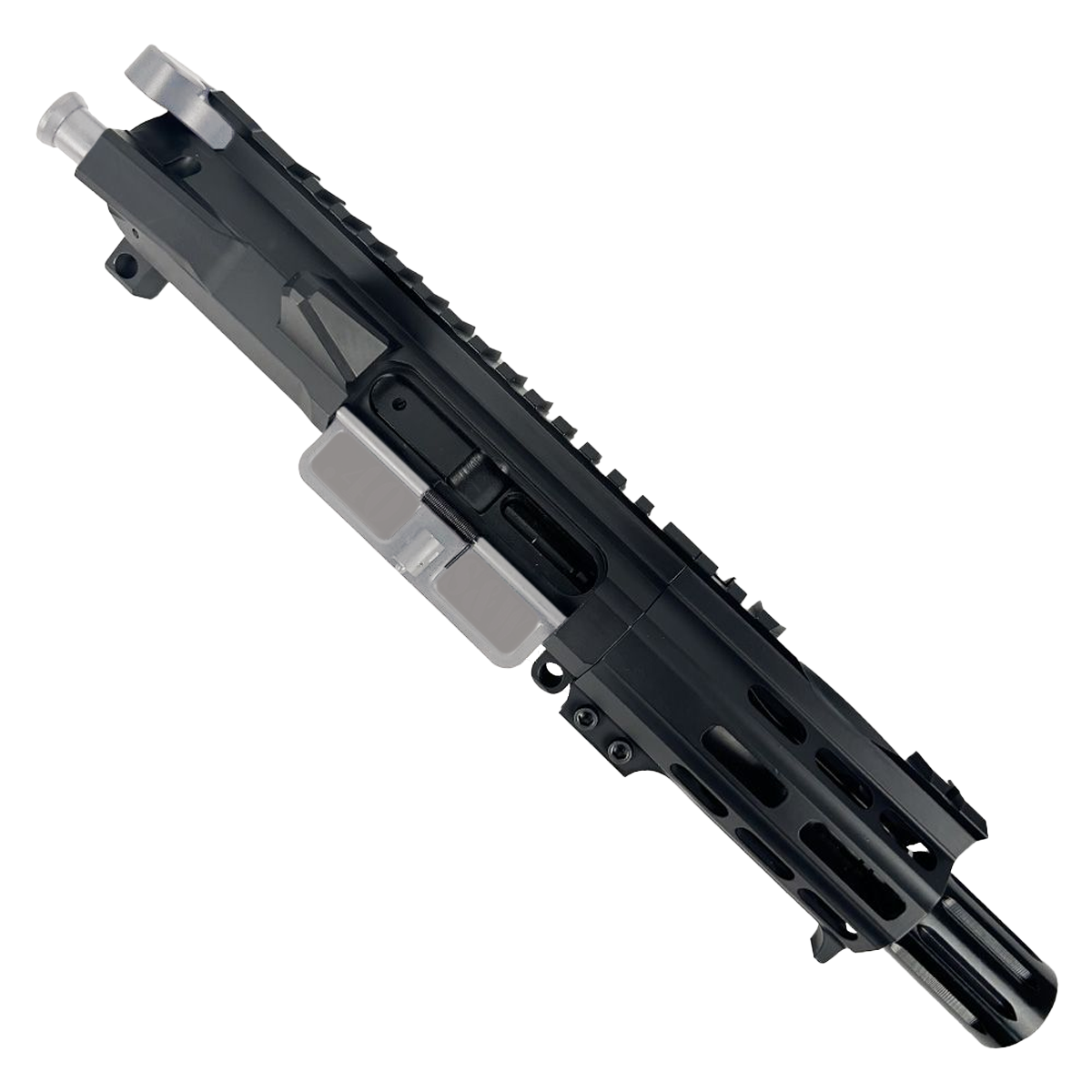 AR 9mm Two-Tone Billet Pistol Upper Assembly 4" Barrel Custom MLOK Handguard Complete w/ Charging Handle - Black and Glacier Silver