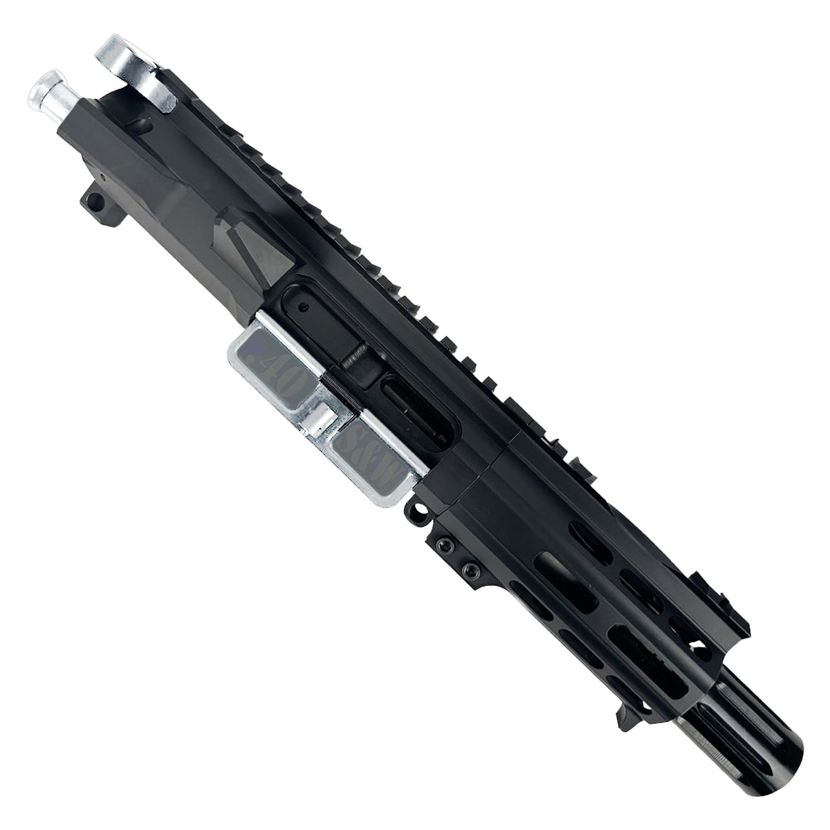 AR 9mm Two-Tone Billet Pistol Upper Assembly 4" Barrel Custom MLOK Handguard Complete w/ Charging Handle - Black and Tungsten Gray