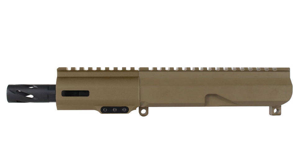 BC-9 9mm Flat Dark Earth Cerakote Right Side Charging Complete Upper Assembly, 5" Parkerized M4 Barrel, 1:10 Twist, Bufferless, Blowback, 4" M-LOK Rail