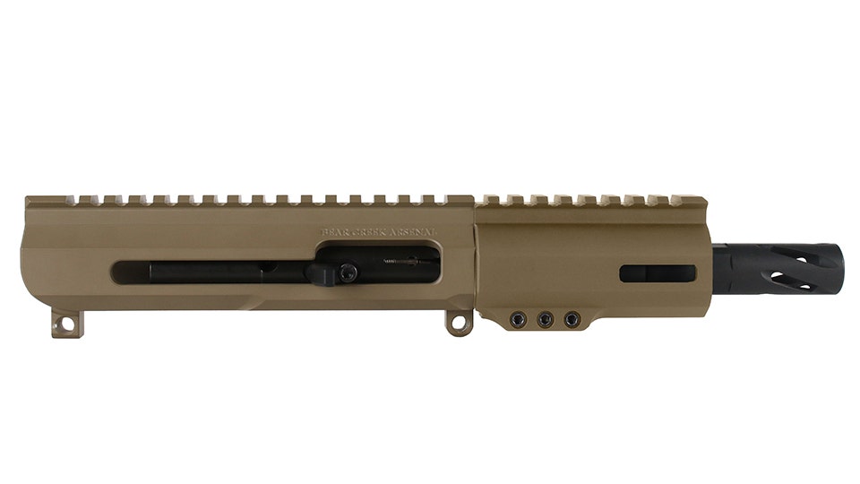 BC-9 9mm Flat Dark Earth Cerakote Right Side Charging Complete Upper Assembly, 5" Parkerized M4 Barrel, 1:10 Twist, Bufferless, Blowback, 4" M-LOK Rail