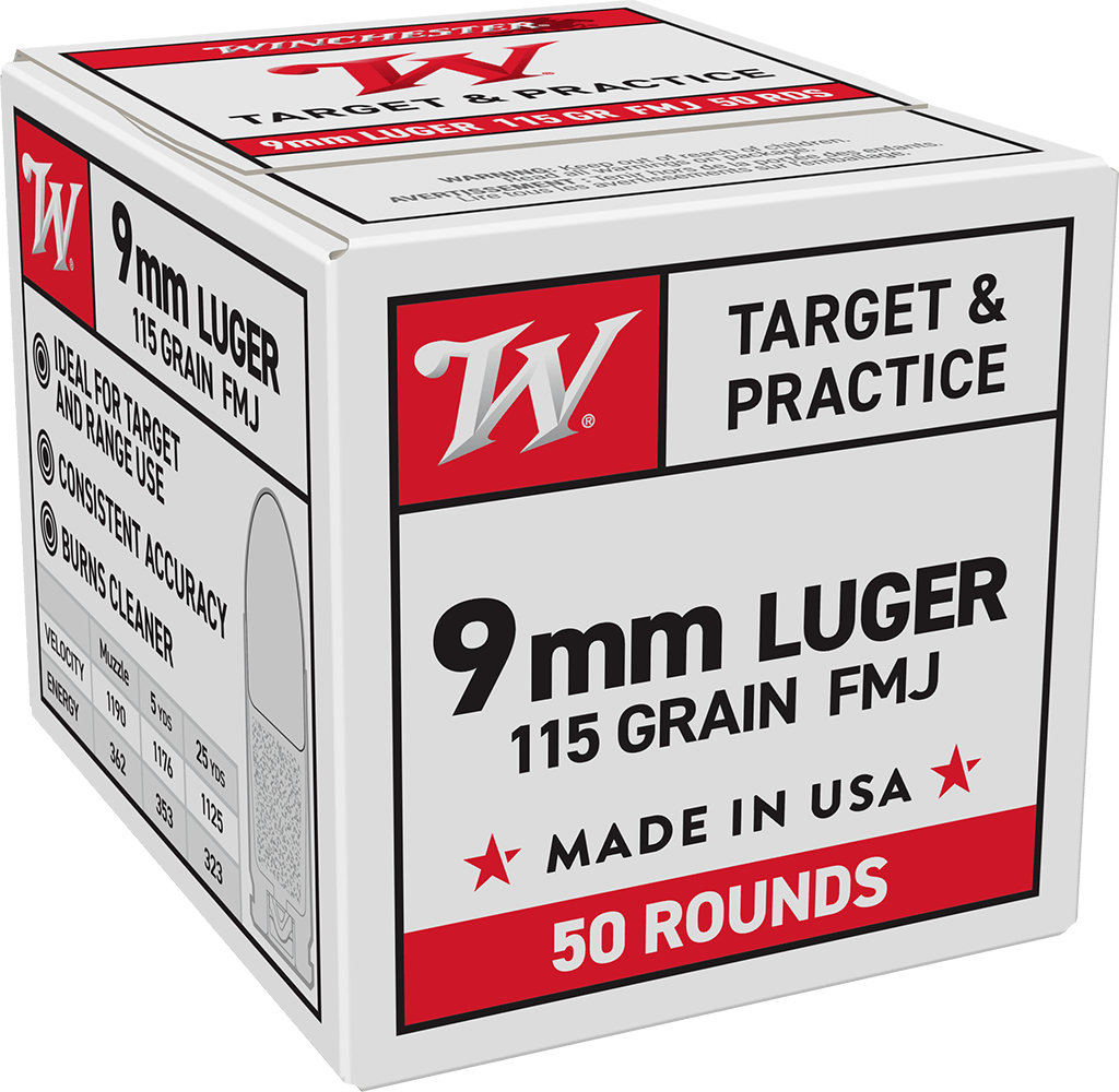 Winchester USA 9mm Luger Ammunition 115 Grain Full Metal Jacket - W9MM50