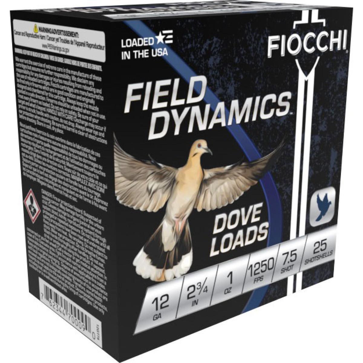 FIOCCHI 12ga LEAD DOVE & QUAIL 2 3/4 1 OZ #7.5 SHOT 1250FPS 25RD